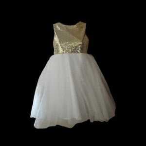 Gold Sequin and White Tulle Dress